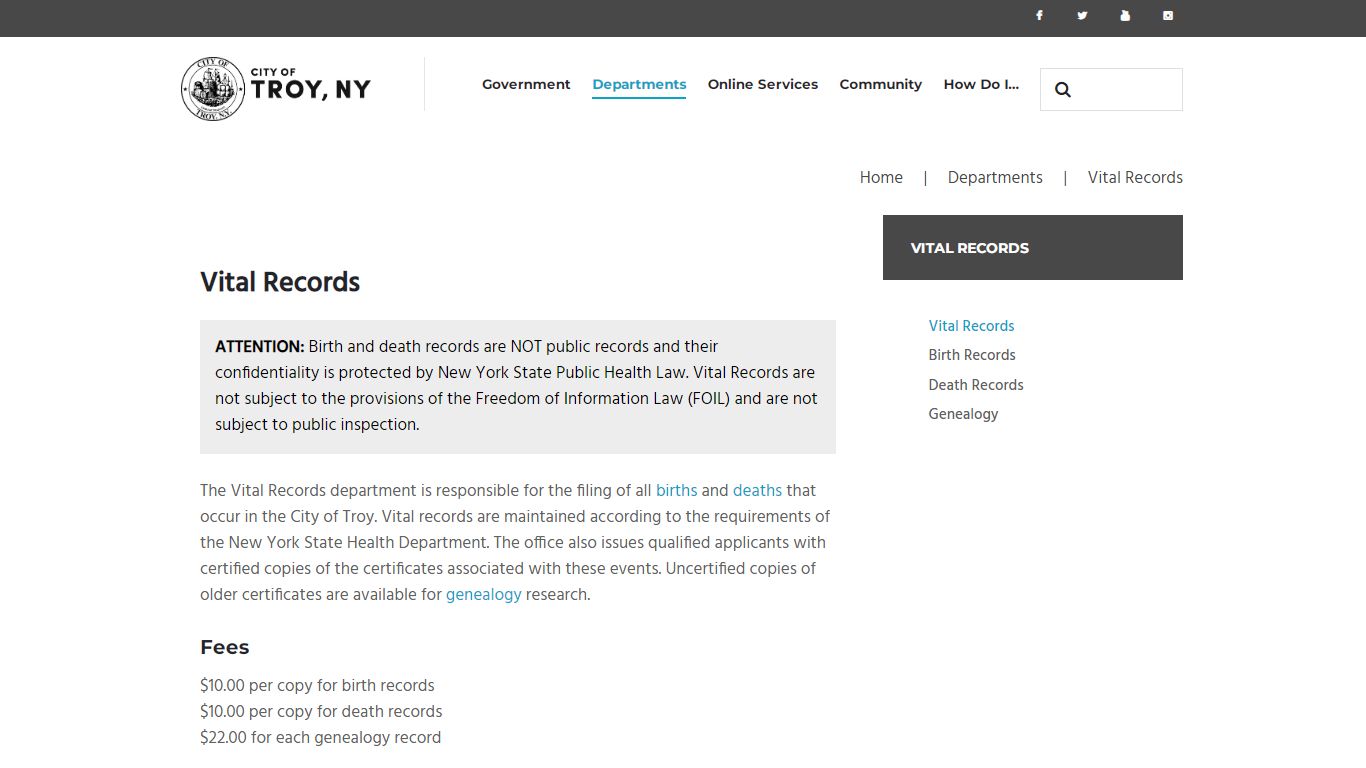 Vital Records – Troy, NY